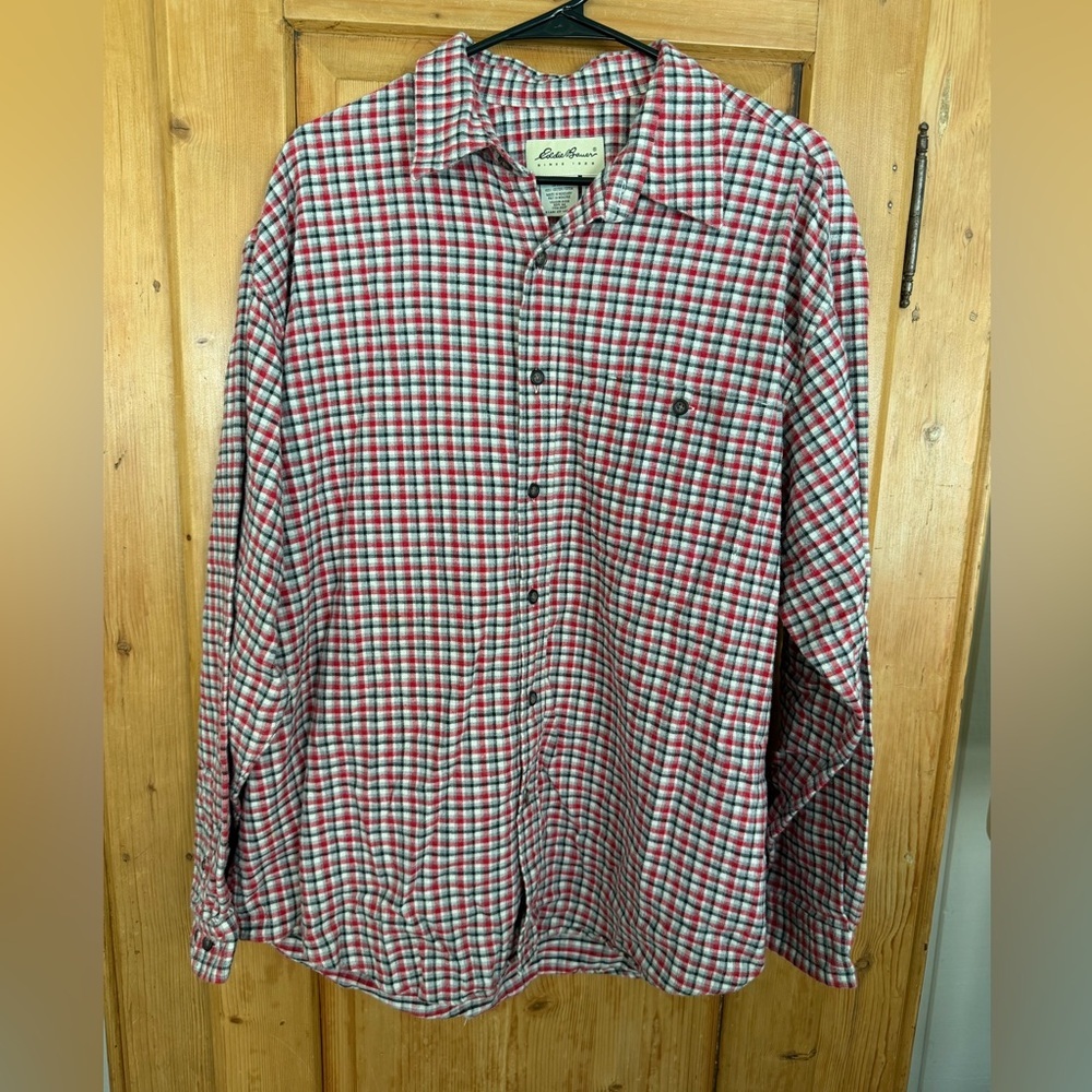 Eddie Bauer Red & Black Plaid Men's Flannel Shirt Sz XL